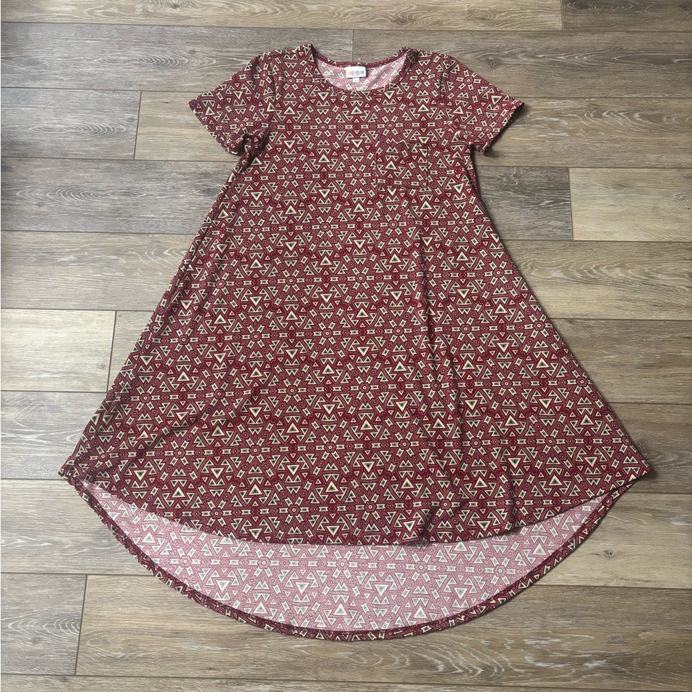 Lularoe Carly T Shirt Dress Sz XS Hi Low Aztec Southwestern Western Loungewear